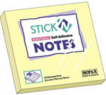 STICK'N Notes autoadeziv 76x76 mm, 100 file, galben pastel STICK'N