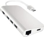Satechi Alumínium Type-C Multi-Port adapter, HDMI 4K, 3x USB 3.0, MicroSD, LAN, ezüst (ST-TCMAS) (ST-TCMAS)