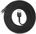  USB töltő- és adatkábel, Lightning, 300 cm, 2000 mA, törésgátlóval, gyorstöltés, cipőfűző minta, Baseus Cafule, CALKLF-RG1, fekete/szürke