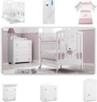 Erbesi Pachet mobila 6 piese Patut + Saltea + Set Textil Protectie Tato + Comoda + Cabinet + Dulap Roz