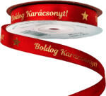 Valex Decor Fényes arany "Boldog Karácsonyt! " feliratos szatén szalag 12mm x 20m - Piros (MC12-05)