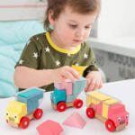  Set 3 camioane din lemn cu figuri geometrice tip puzzle 3D Assembling Toy Truck (100981)