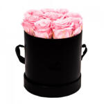 Aranjamente florale - Aranjament floral cu 9 trandafiri de sapun, in cutie neagra rotunda, roz