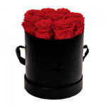 Aranjamente florale - Aranjament floral cu 9 trandafiri de sapun, in cutie neagra rotunda, rosu