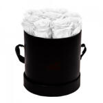 Aranjamente florale - Aranjament floral cu 9 trandafiri de sapun, in cutie neagra rotunda, alb