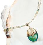 Lampglas Elegáns női nyaklánc Green Sea World Lampglas gyönggyel, 24 karátos arannyal és NP26 aventurin kővel
