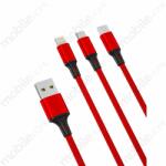 XO NB173 3 az 1-ben adat- és töltőkábel Micro USB / Lightning / Type C 1, 2 méter 2, 4A piros