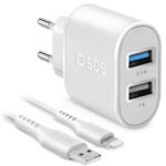 SBS - 10W Töltőadapter 2x USB + Kábel USB / Lightning, fehér