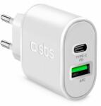 SBS - 20W Töltőadapter USB, USB-C, fehér