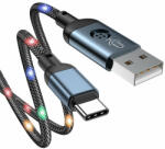  Adatkábel: Joyroom - LED-es USB / Type-C (USB-C) szövet kábel 2.4A, szürke 1m