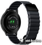  Okosóra szíj - valódi bőrpánt, mágneses, 115mm + 108mm hosszú, 20mm széles - SÖTÉTSZÜRKE / FEKETE - SAMSUNG Galaxy Watch 42mm / Amazfit GTS / Galaxy Watch3 41mm / HUAWEI Watch GT 2 42mm / Galaxy Watch