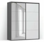 BRW Гардероб FLEX 201 / 66 / 240 см бял / графит с огледало и LED (01/201-66-240/grafit-k/white-mat-f/flex/brw)
