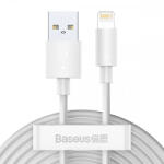  USB töltő- és adatkábel, Lightning, 150 cm, 2400 mA, gyorstöltés, Baseus Simple Wisdom, TZCALZJ-02, fehér, 2 db / csomag