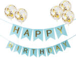 Balloons4party Set 5 baloane confetti auriu + banner Happy Birthday albastru