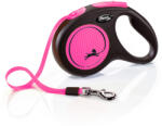 flexi Neon lesă retractabilă reflectorizantă - M, până la 25 kg, 5 m, roz