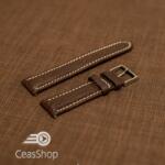  Curea piele MILANO maro, captusita, cusaturi albe 24mm - 46405