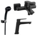 FERRO SET3IN1 VITTO BLACK VERDELINE - Baterie perete cada dus cu set de dus mobil cu Baterie stativa lavoar si set dus mobil (BVI1VLBL+BVI2VLBL+MINI869)