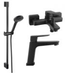 FERRO SET3IN1 VITTO BLACK VERDELINE - Baterie perete cada dus cu set de dus mobil cu Baterie stativa lavoar si set dus mobil horn black (BVI1VLBL+BVI2VLBL+N370BL-B)