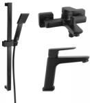 FERRO SET3IN1 VITTO BLACK VERDELINE - Baterie perete cada dus cu set de dus mobil cu Baterie stativa lavoar si set dus mobil squerto black (BVI1VLBL+BVI2VLBL+N170BL-B)