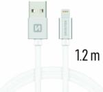 SWISSTEN adat- és töltőkábel textil bevonattal, USB/lightning, 1, 2 m ezüst/fehér (71523203)