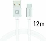 SWISSTEN adat- és töltőkábel textil bevonattal, USB/USB-C, 1, 2 m ezüst/fehér (154380)