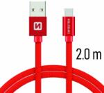 SWISSTEN adat- és töltőkábel textil bevonattal, USB/USB-C, 2 m piros (71521306)