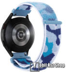  Okosóra szíj - szövet, tépőzáras - 230mm hosszú, 20mm széles - KÉK TEREPMINTÁS - SAMSUNG Galaxy Watch 42mm / Amazfit GTS / Galaxy Watch3 41mm / HUAWEI Watch GT 2 42mm / Galaxy Watch Active / Active 2