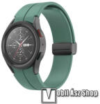  Okosóra D-gyűrűs sportszíj - SÖTÉTZÖLD - szilikon, speciális csatos - 20mm széles - SAMSUNG Galaxy Watch5 44mm (SM-R915F) / Watch5 40mm (SM-R905F) / Galaxy Watch5 Pro (SM-R925F)