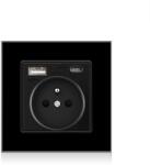 Luxion Priza Simpla + USB-A + USB-C LUXION cu Rama din Sticla - culoare negru
