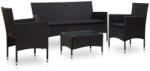 vidaXL Set mobilier cu perne, 4 piese, negru, poliratan 45891