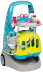 Smoby Cărucior veterinar cu valiză Veterinary Trolley Smoby pentru un pisoi de pluș cu 8 accesorii medicale (SM340402)