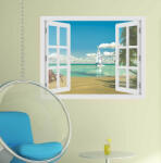 4 Decor Fereastra cu efect 3D - Plaja tropicala - 119x93 cm