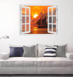 4 Decor Fereastra cu efect 3D - Sunset boat sailing - 119x93 cm
