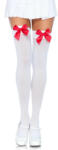 Leg Avenue Nylon Thigh Highs with Bow 6255 White-Red S/M/L