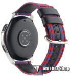 Okosóra szíj - szövet és PU bőr, 92mm + 119mm hosszú, 20mm széles - FEKETE / PIROS / KÉK KOCKÁS MINTÁS - SAMSUNG Galaxy Watch 42mm / Amazfit GTS / Galaxy Watch3 41mm / HUAWEI Watch GT 2 42mm / Galaxy 