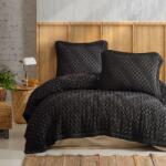 Saheser® Set cuvertura + 2 fete perna, gofrata, bumbac 100%, 220x240cm, Enza negru
