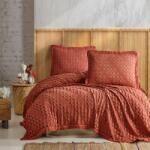 Saheser® Set cuvertura + 2 fete perna, gofrata, bumbac 100%, 220x240cm, Enza Terra