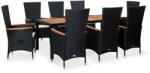 vidaXL Set mobilier 9 piese, negru, poliratan, lemn acacia 48014