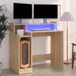 vidaXL Birou cu lumini LED, stejar sonoma, 97x90x45 cm, lemn compozit (805555) - vidaxl