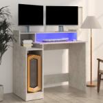 vidaXL Birou cu lumini LED, gri beton, 97x90x45 cm, lemn compozit (805556)