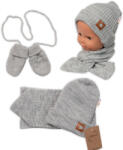 Baby Nellys Tricotat pălărie cu o eșarfă și mănuși 3v1, STEA - gri