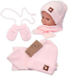 Baby Nellys Tricotat pălărie cu o eșarfă și mănuși 3v1, STEA - Sf. roz