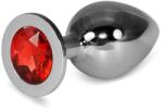 Lovetoy Dop Anal Cu Bijuterie Rosebud Classic Metal Plug L, Argintiu + Rosu, 10 Cm