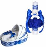  Set lumanare botez ursulet si trusou botez landou pentru baieti cu decor dantela albastra lata Denikos® C1101 NKO5779 (NKO5779)