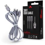 MaxLife USB töltő- és adatkábel 1 m-es vezetékkel - Maxlife 3in1 for Lightning/microUSB/Type-C USB Cable - 5V/2A - ezüst - nextelshop