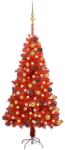 vidaXL Set brad de Crăciun artificial LED-uri/globuri roșu 120 cm PVC (3077512)
