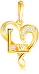 Ekszer Eshop 375 Sárgaarany gyémánt medál - kis szívkontúr, tiszta briliánsok, „Love-(szeretet) felirat