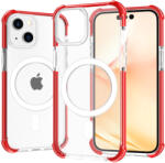 Alphajack iPhone 14 MagSafe kompatibilis átlátszó TPU tok piros kerettel Alphajack