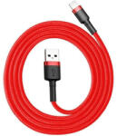  USB töltő- és adatkábel, Lightning, 200 cm, 1500 mA, törésgátló, cipőfűző minta, Baseus Cafule, CALKLF-C09, piros