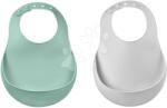 Beaba Bavetă pentru copii Silicone Bib Beaba Light Mist & Sage Green, din silicon moale, cu nasturi, 2 bucăți, de la 4 luni (BE913542) Bavata
